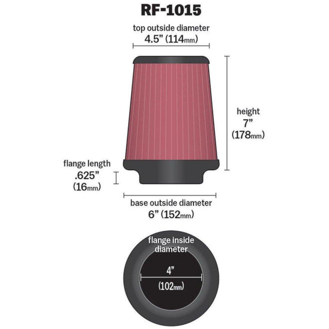 K&N 6 inch OD-Base 4 1/2 inch OD-Top 7 Inch H Round Tapered Universal Air Filter K&N Engineering