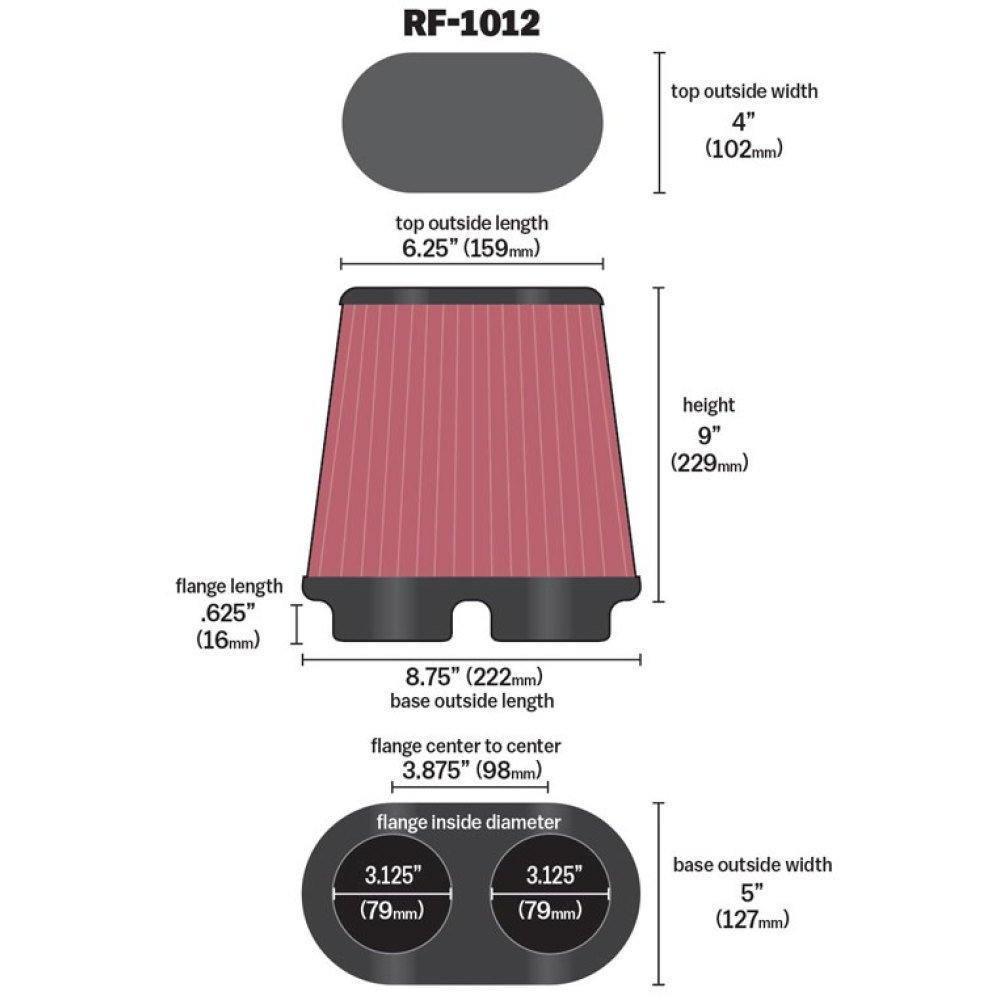 K&N Universal Air Filter 3.125in Flange ID x 5in Base O/S Width x 4in Top O/S Width x 9in H - SMINKpower.eu