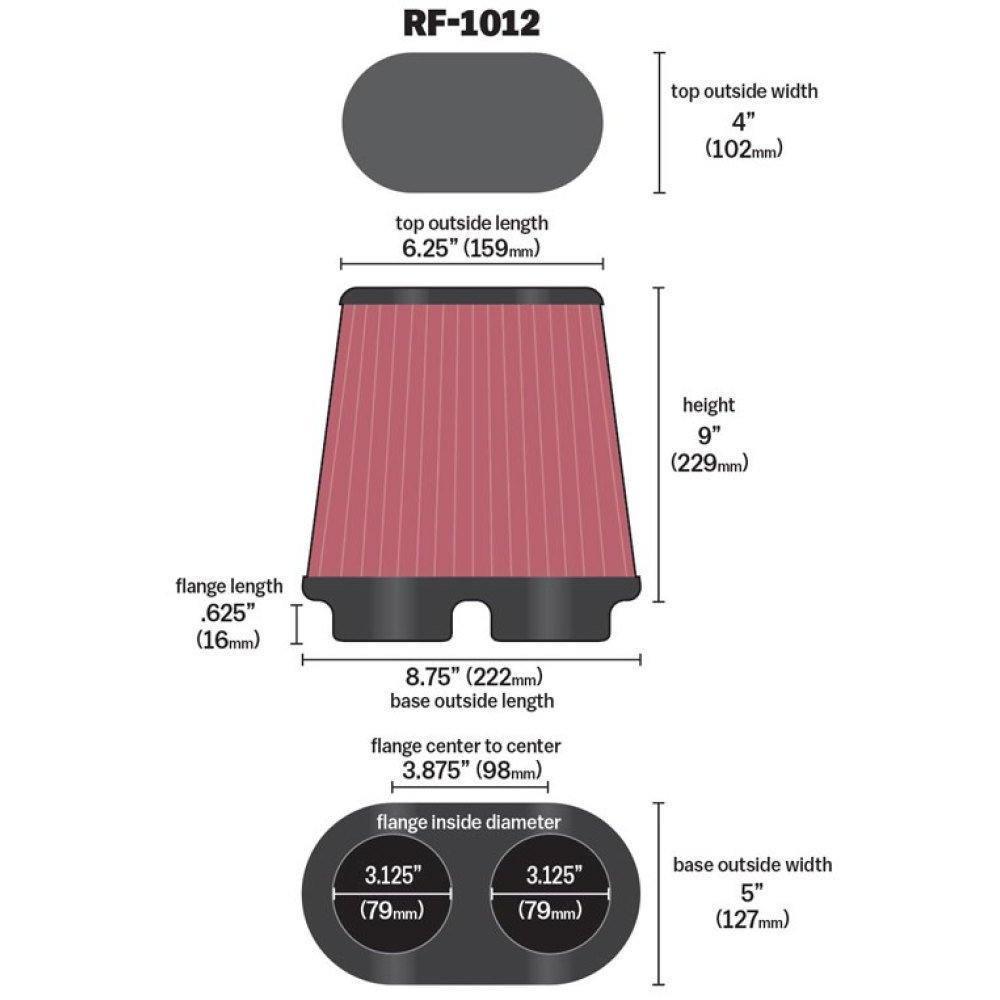 K&N Universal Air Filter 3.125in Flange ID x 5in Base O/S Width x 4in Top O/S Width x 9in H K&N Engineering