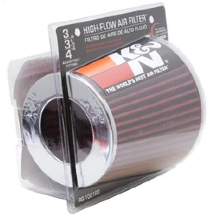 K&N Universal Air Filter Chrome Round Tapered Red - 4in Flange ID x 1.125in Flange Length x 5.5in H - SMINKpower.eu