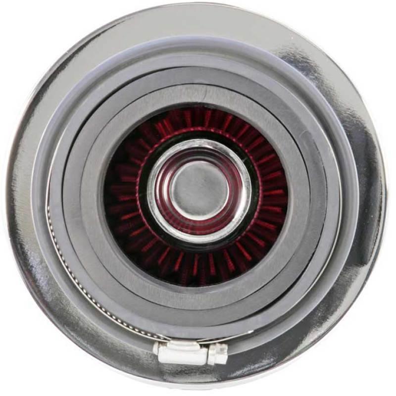 K&N Universal Air Filter Chrome Round Tapered Red - 4in Flange ID x 1.125in Flange Length x 5.5in H - SMINKpower.eu
