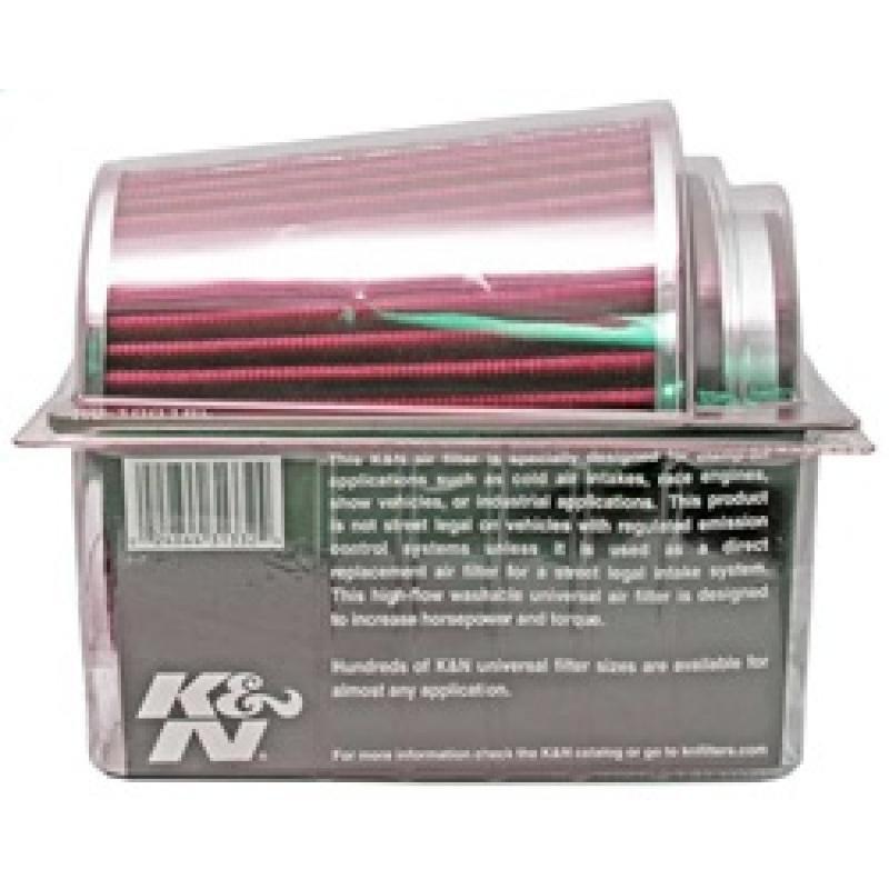 K&N Universal Air Filter Chrome Round Tapered Red - 4in Flange ID x 1.125in Flange Length x 5.5in H - SMINKpower.eu