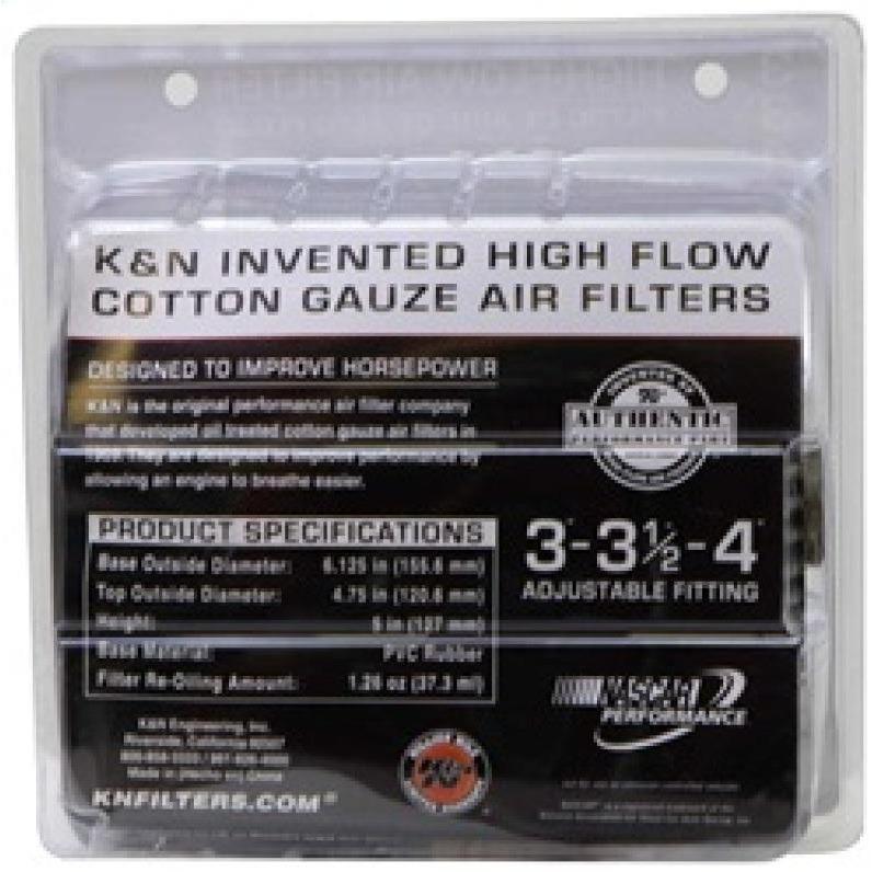 K&N Universal Air Filter Chrome Round Tapered Red - 4in Flange ID x 1.125in Flange Length x 5.5in H - SMINKpower.eu