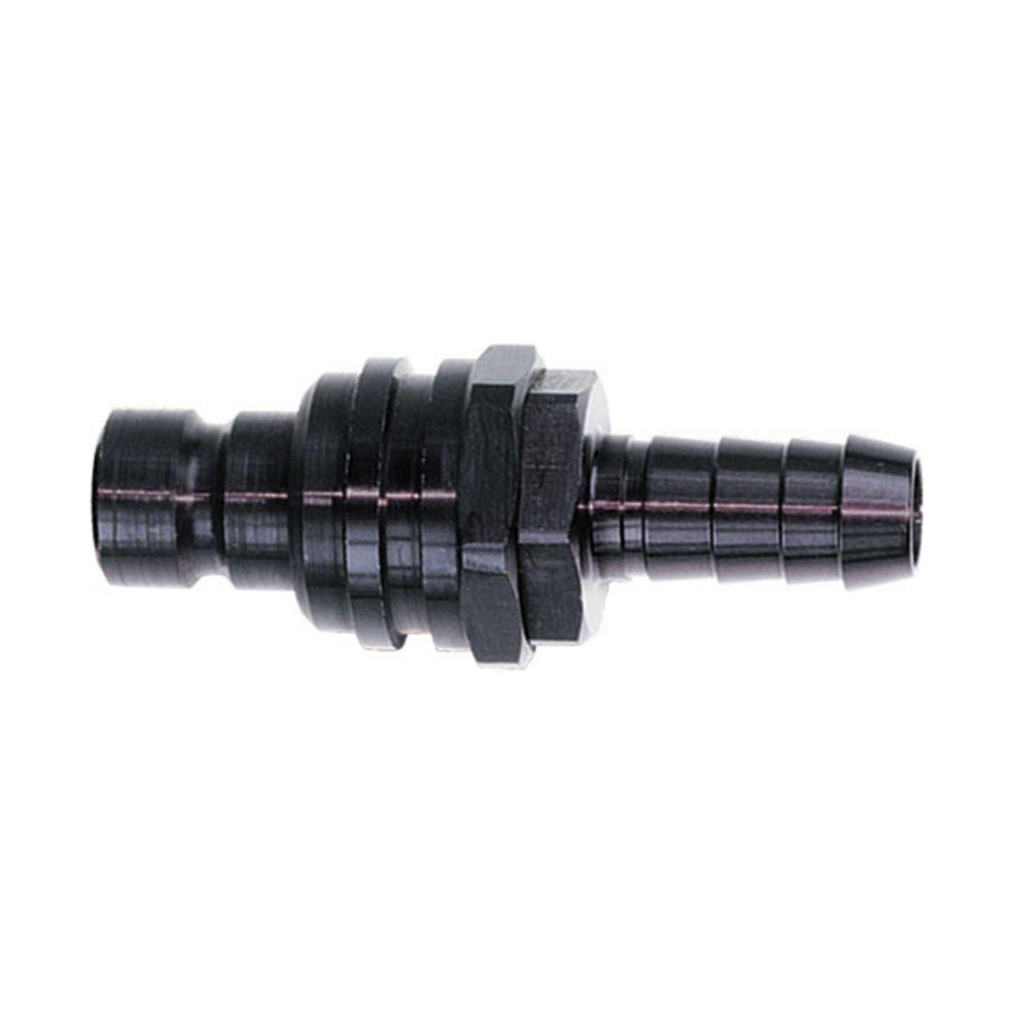 Q/R #5 Str Male Plug w/ Hose Barb Valved Black JIFFY-TITE