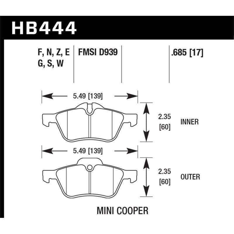Hawk 02-06 Mini Cooper / Cooper S Performance Ceramic Street Front Brake Pads - Berry Smink British Car Parts