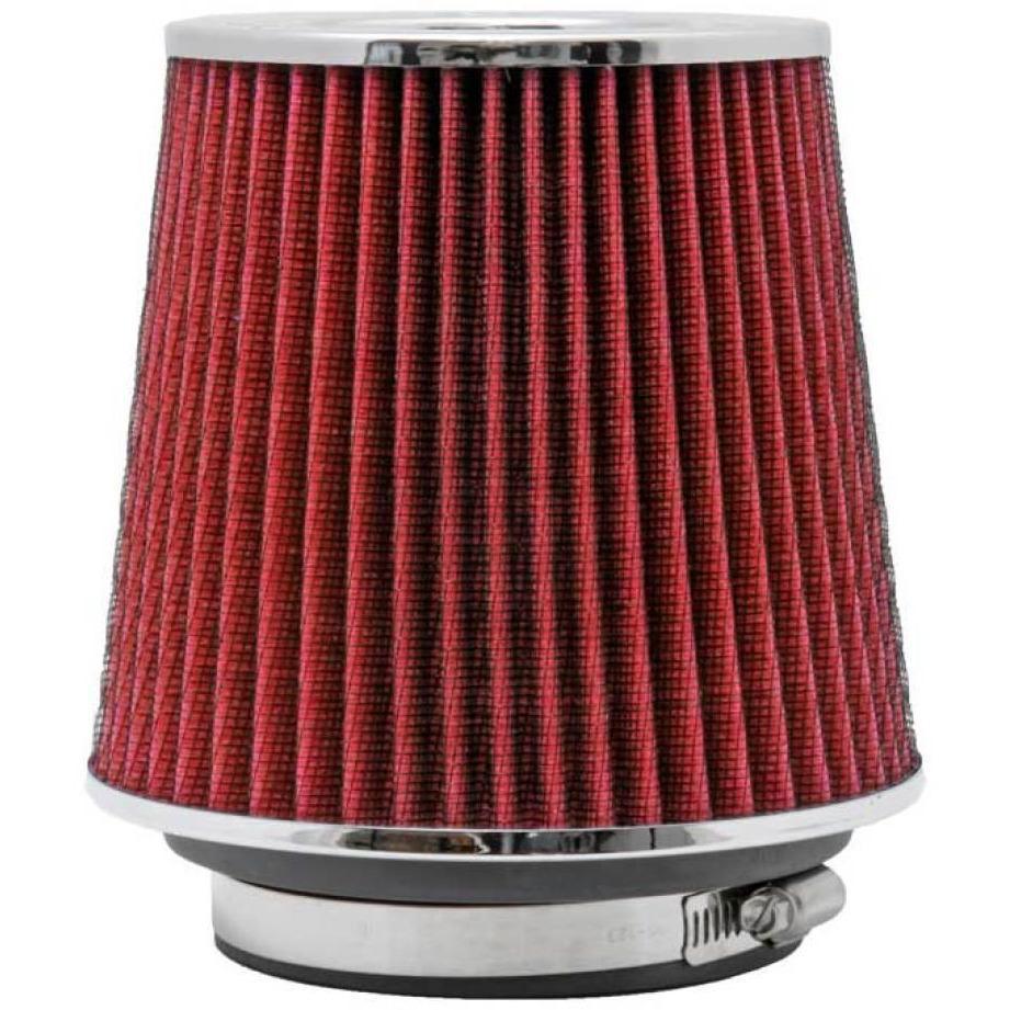 K&N Universal Air Filter Chrome Round Tapered Red - 4in Flange ID x 1.125in Flange Length x 5.5in H - SMINKpower.eu