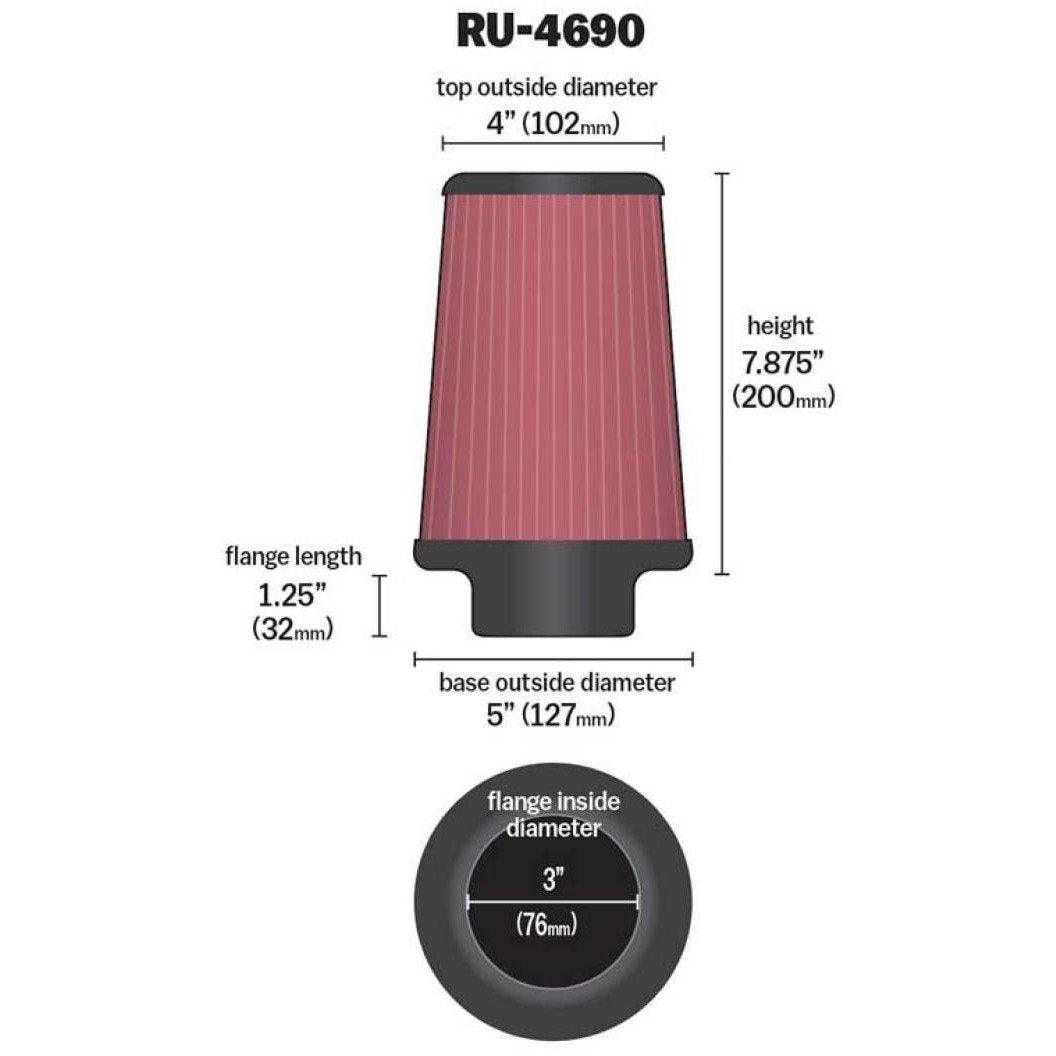 K&N Universal Round Tapered Filter 3 inch FLG / 5 inch Bottom / 4 inch Top / 7 7/8 inch Height - SMINKpower.eu