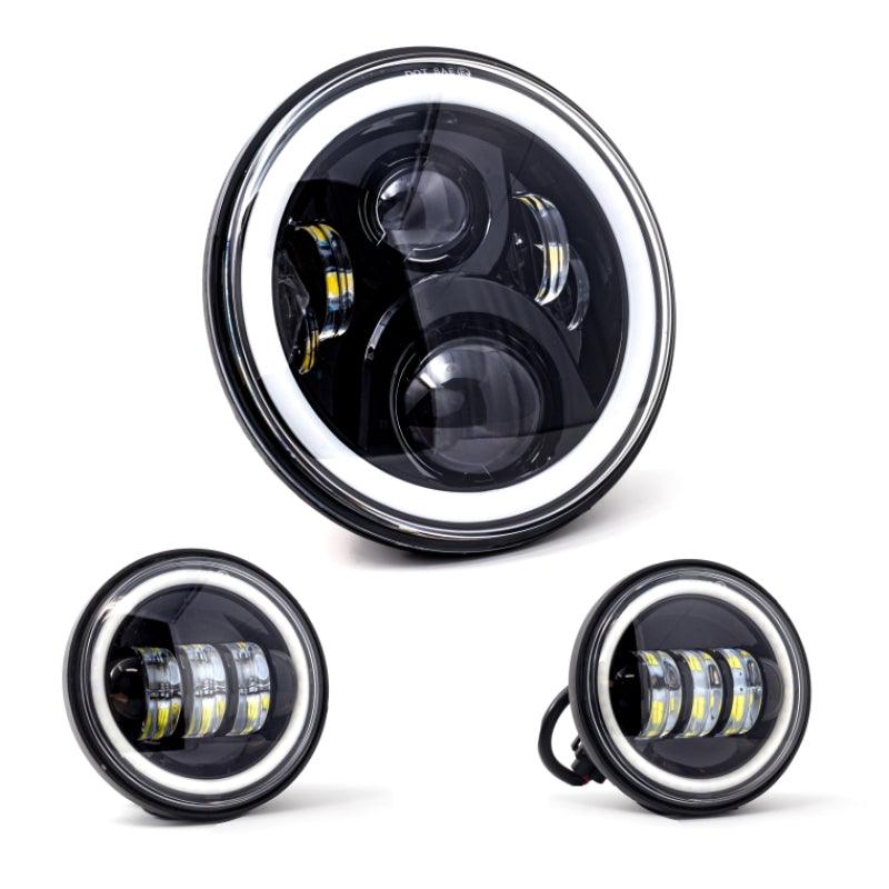 Letric Lighting 7? Full-Halo Black LED Headlight with (2) 4.5? Full-Halo Black Passing Lamps - Berry Smink British Car Parts