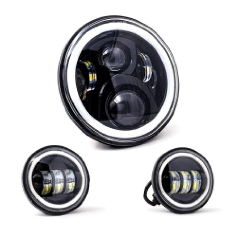 Letric Lighting 7? Full-Halo Black LED Headlight with (2) 4.5? Full-Halo Black Passing Lamps - Berry Smink British Car Parts