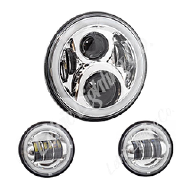 Letric Lighting 7? Full-Halo Chrome LED Headlight with (2) 4.5? Full-Halo Chrome Passing Lamps - Berry Smink British Car Parts