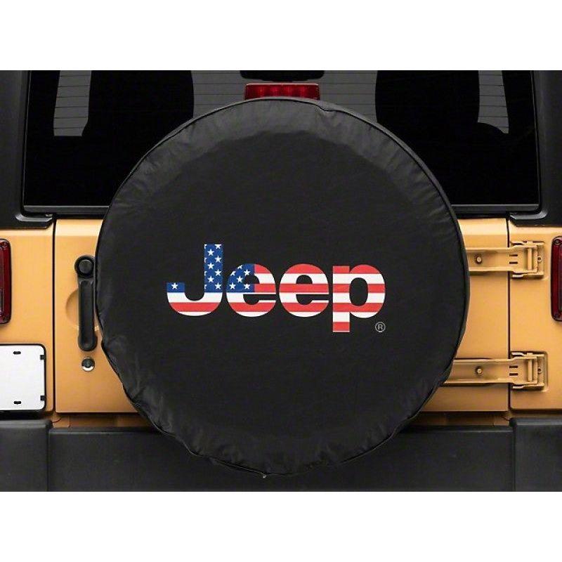 Officially Licensed Jeep 66-18 CJ5/ CJ7/ Wrangler YJ/TJ/JK American Flag Logo Spare Tire Cover-33In - Berry Smink British Car Parts